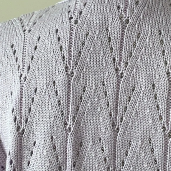 Coquette V Neck Pointelle Knit Cardigan Sweater Lavender Size S - Picture 7 of 13